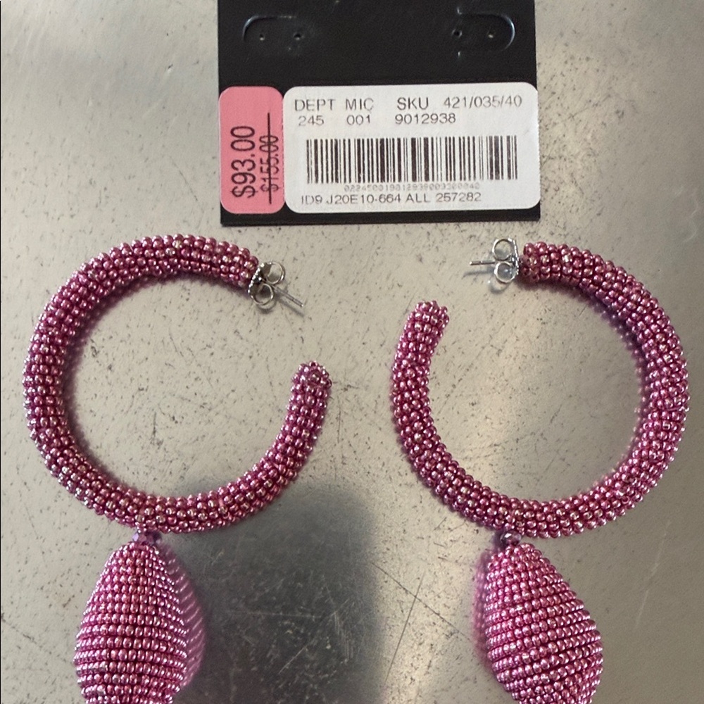 $155 Sachin + Babi Fuchsia Beaded Hoop Earrings never worn